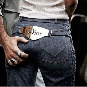 RARE HTF F/W 2002 Christian Dior by John Galliano blue denim Lace up flare jeans